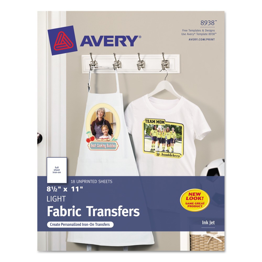 Avery Light Fabric Transfers for Inkjet Printers, 8 1/2 x 11, White, 18pk
