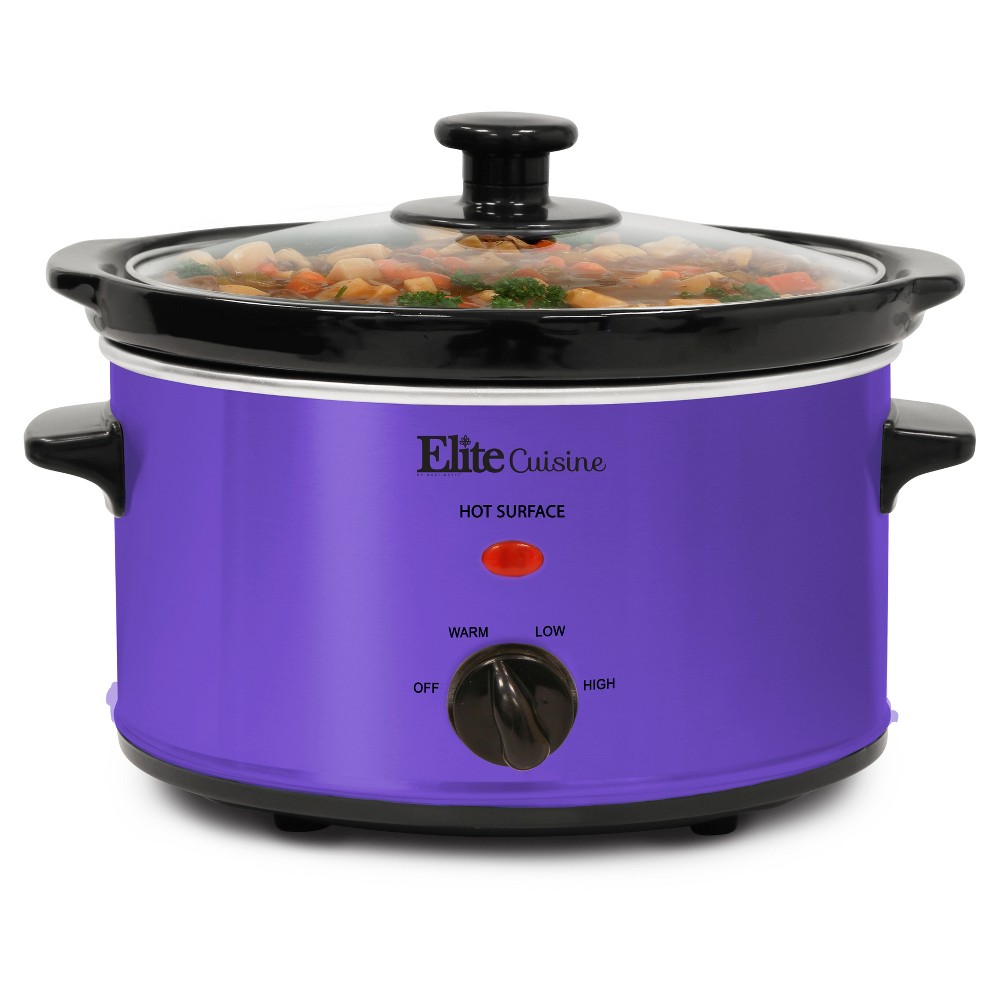 Elite Gourmet 2Qt Oval Slow Cooker with Glass Lid, Adjustable Temperature Controls, Keep Warm Function