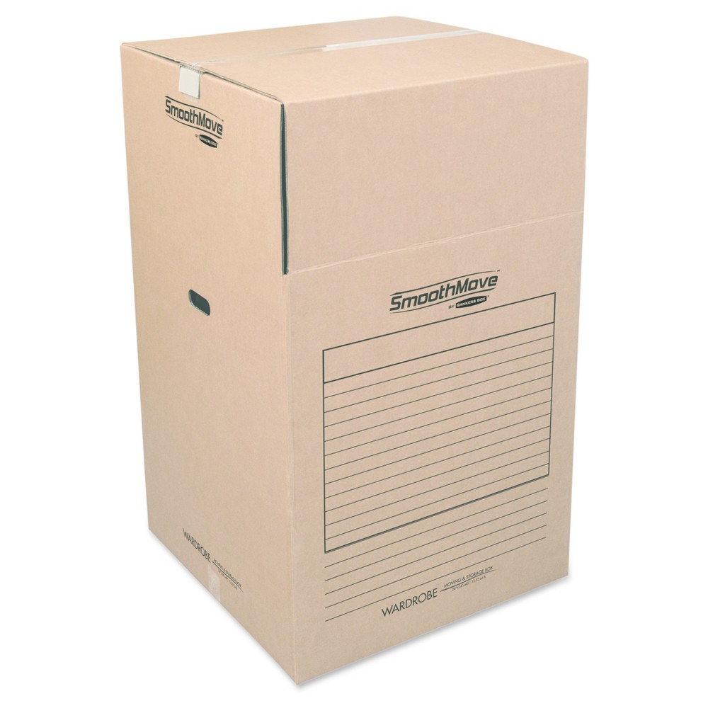Bankers Box SmoothMove Wardrobe Boxes, 24l x 24w x 40h, Kraft/Blue, 3/Carton, Brown