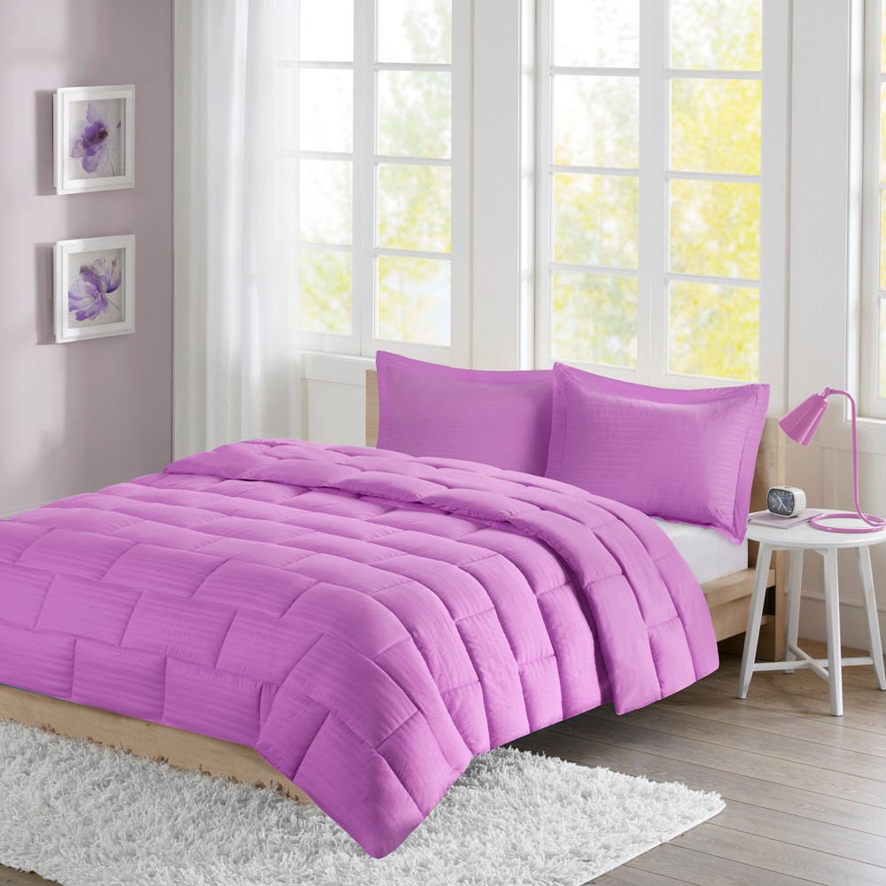 Ava Seersucker Down Alternative Comforter Set (King) Purple - 3pc