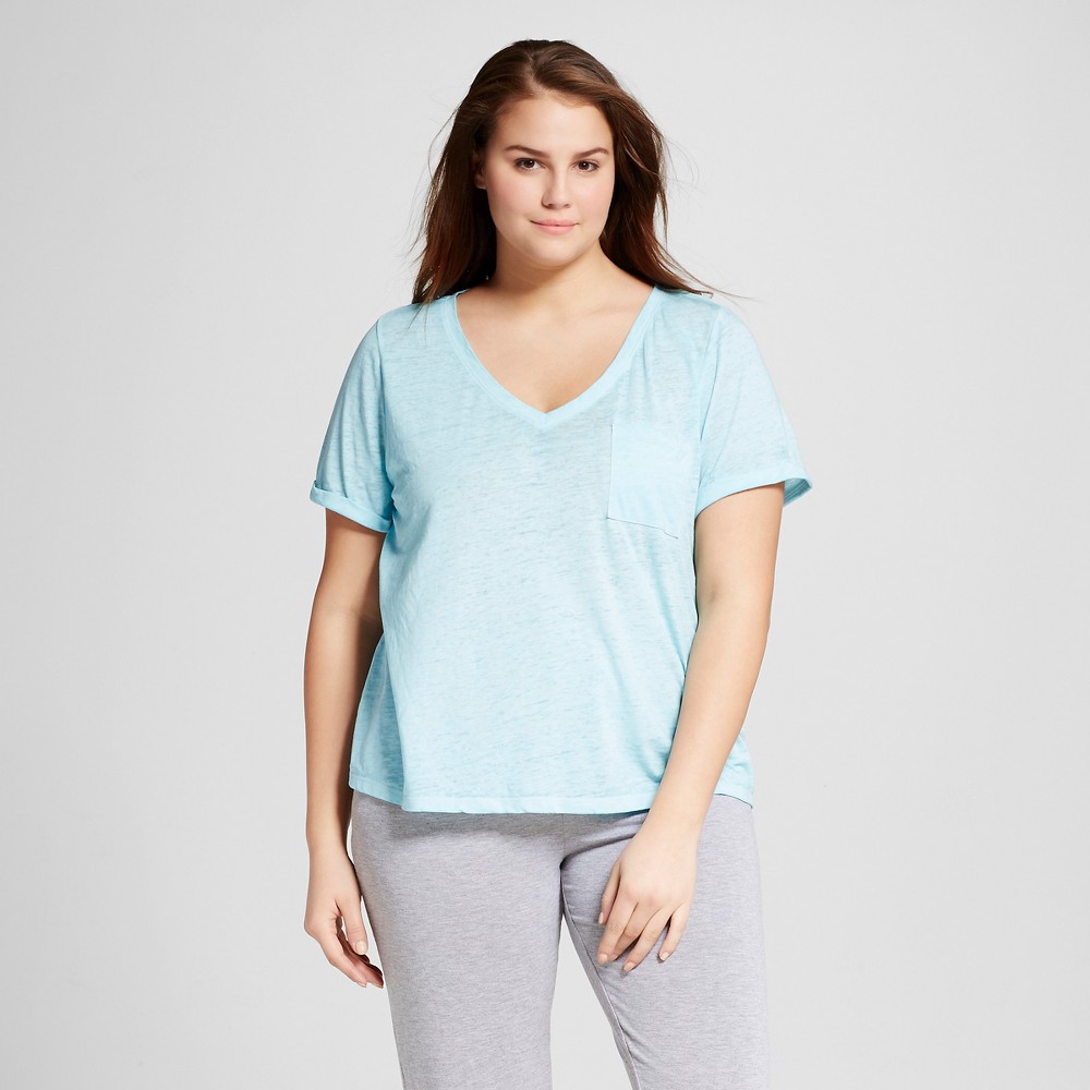 Women S Plus Size Burnout T Shirt Xhilaration Sheer Turquoise 3x