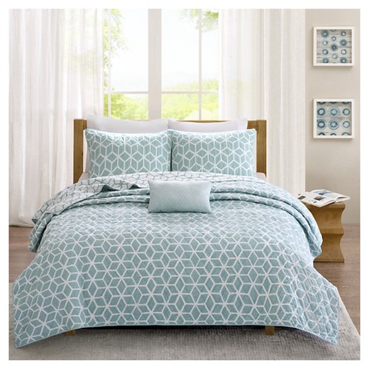 Karina Geometric Coverlet Set 4Piece Aqua Target