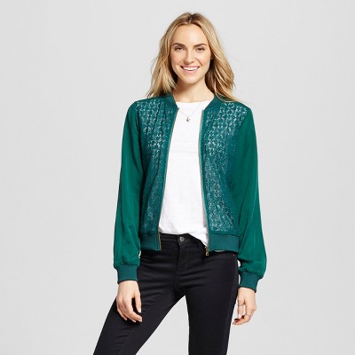 Womens Lace Bomber Jacket Green Marker M Merona Target