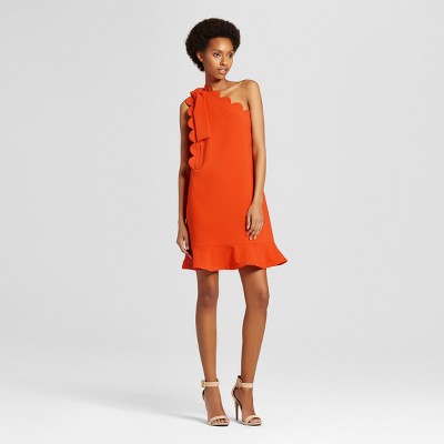 Women's Orange One Shoulder Dress with Bow and Scallop Trim - Victoria Beckham for Target