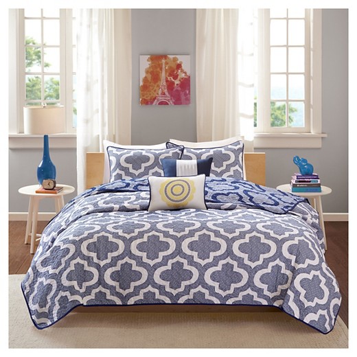 Ashley Medallion Quilted Coverlet Set (Twin/Twin Extra Long) 4pc - Navy ...