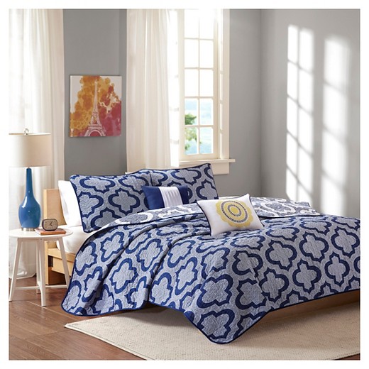 Ashley Medallion Quilted Coverlet Set (Twin/Twin Extra Long) 4pc Navy