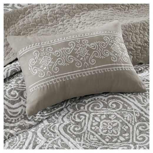 Andrea Medallion Trellis Print Quilted Coverlet Set Gray Target