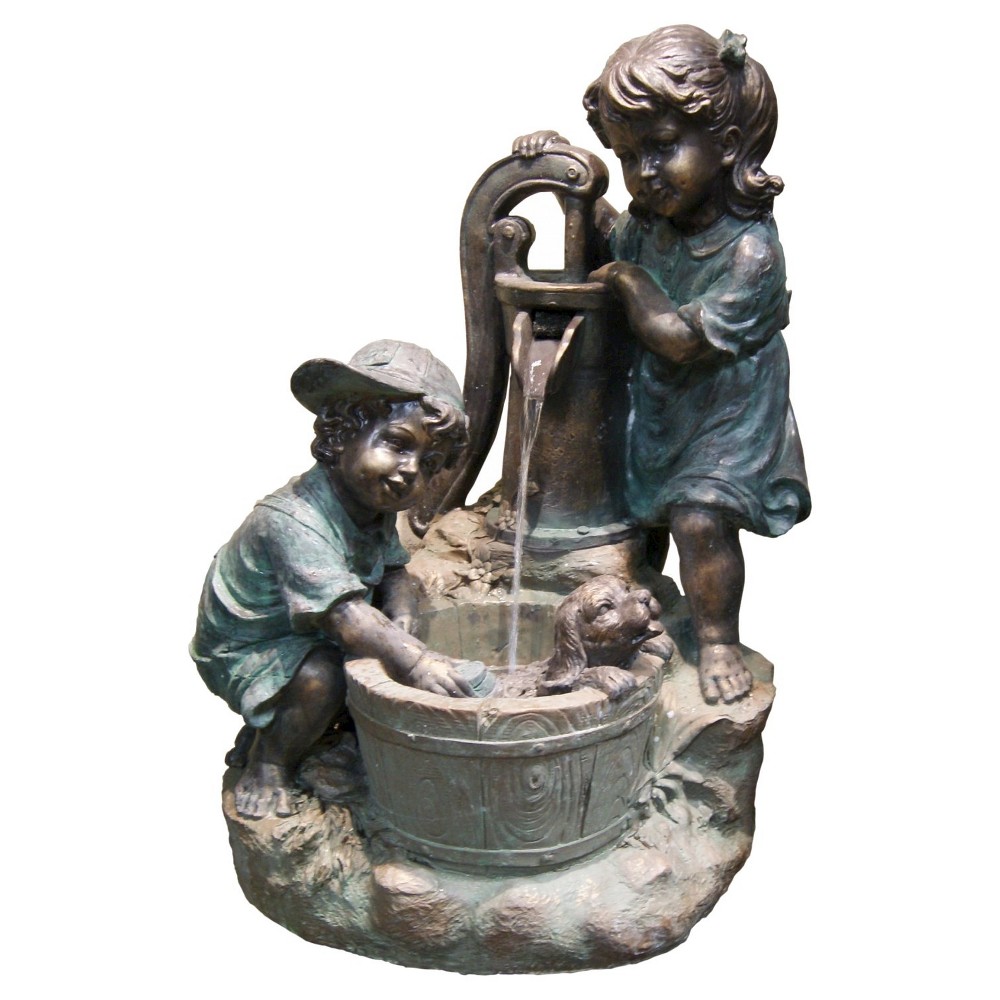 Alpine Corporation Bronze Kids Bathing Their Dog Fountain - Multi Color, Multi-Colored