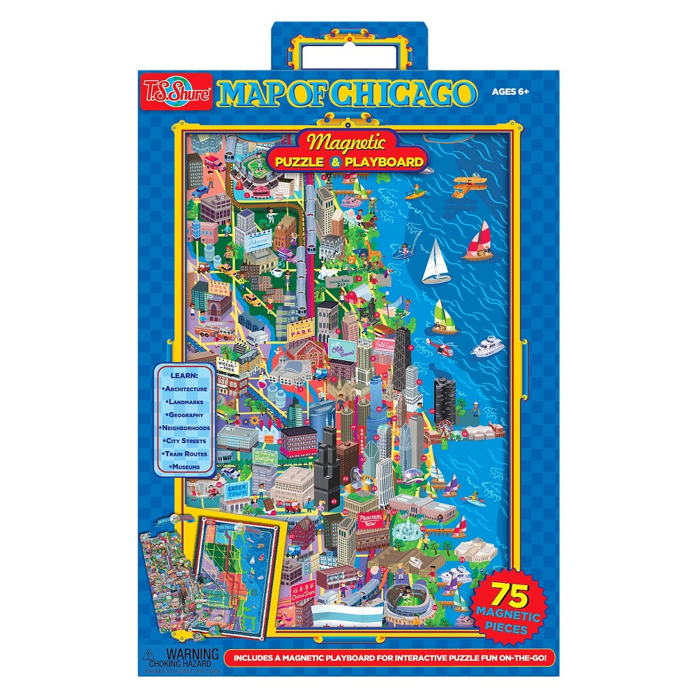 TS Shure Map of Chicago Magnetic Play board and Puzzle 75pc