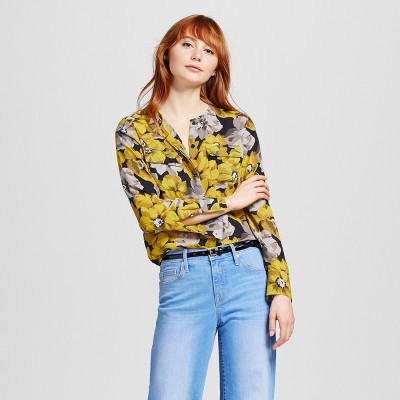 womens yellow floral tops