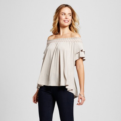 Women's Ruffle Sleeve Knit Gauze Top with Novelty Smocking - Knox Rose