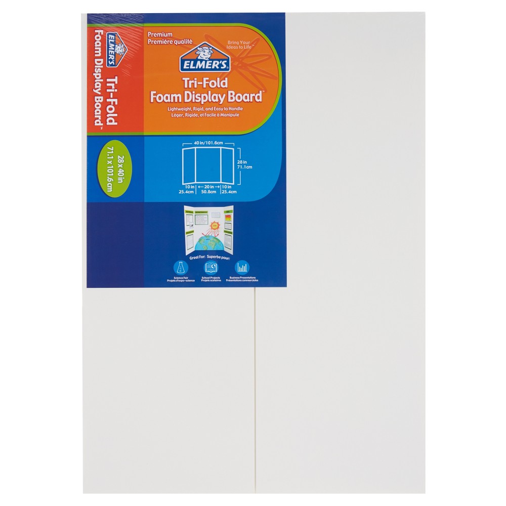 Elmers Tri-Fold Foam Presentation Board, 28" x 40" - White