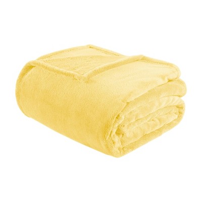 Full/Queen Microlight Plush Blanket Yellow: Intelligent Design, Machine Washable, Cozy Year Round Fabric