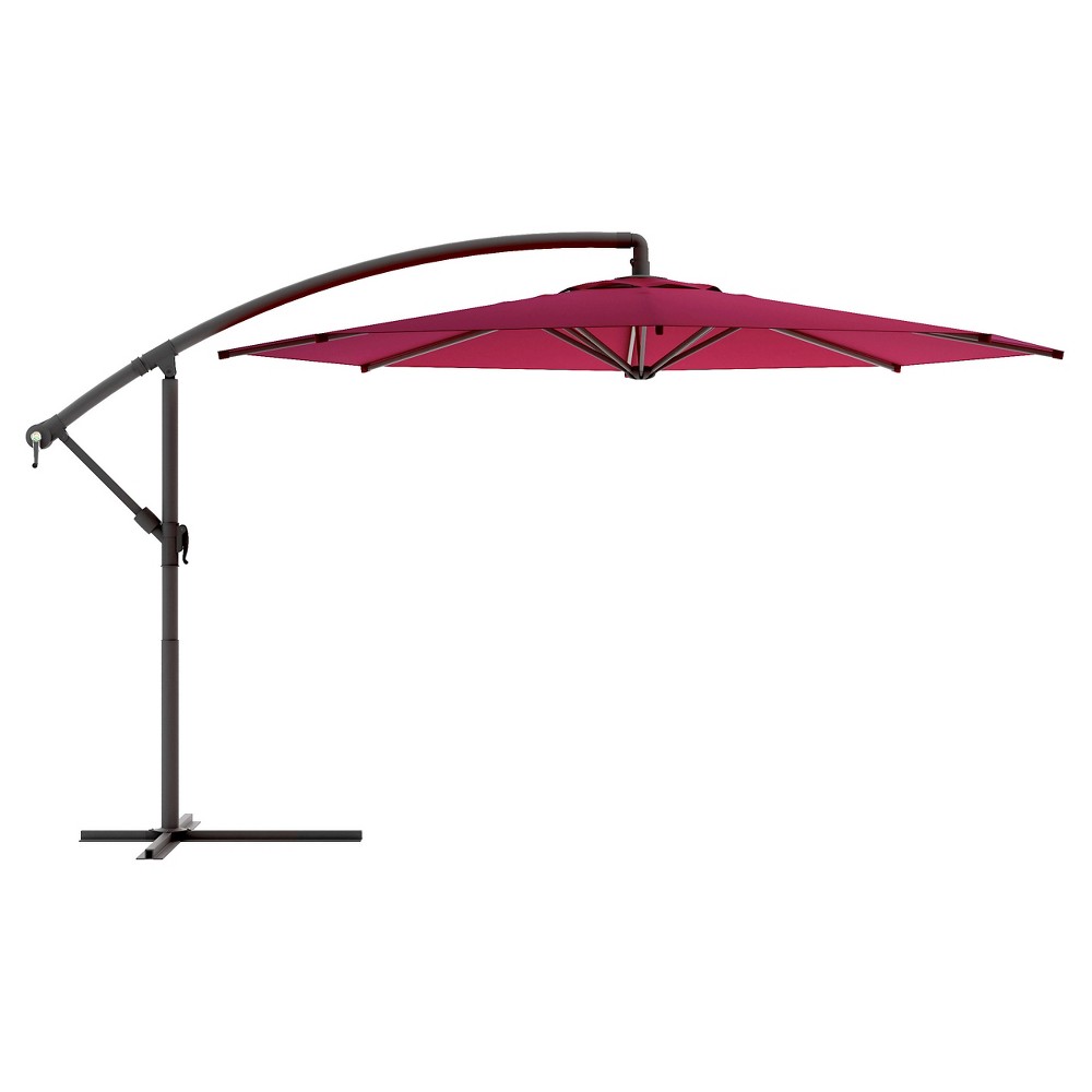 Corliving Offset Patio Umbrella In Wine Red