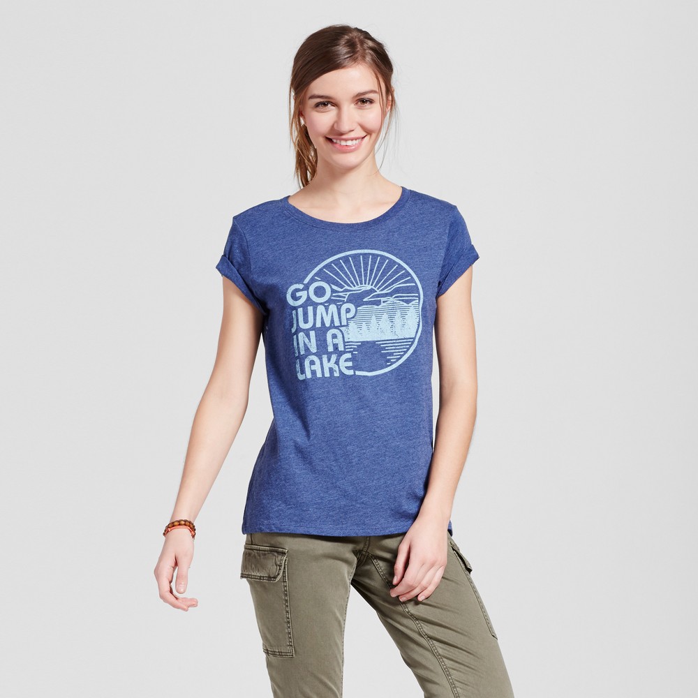 Womens Minneapolis Lake Jump T-Shirt L - Navy (Juniors), Blue