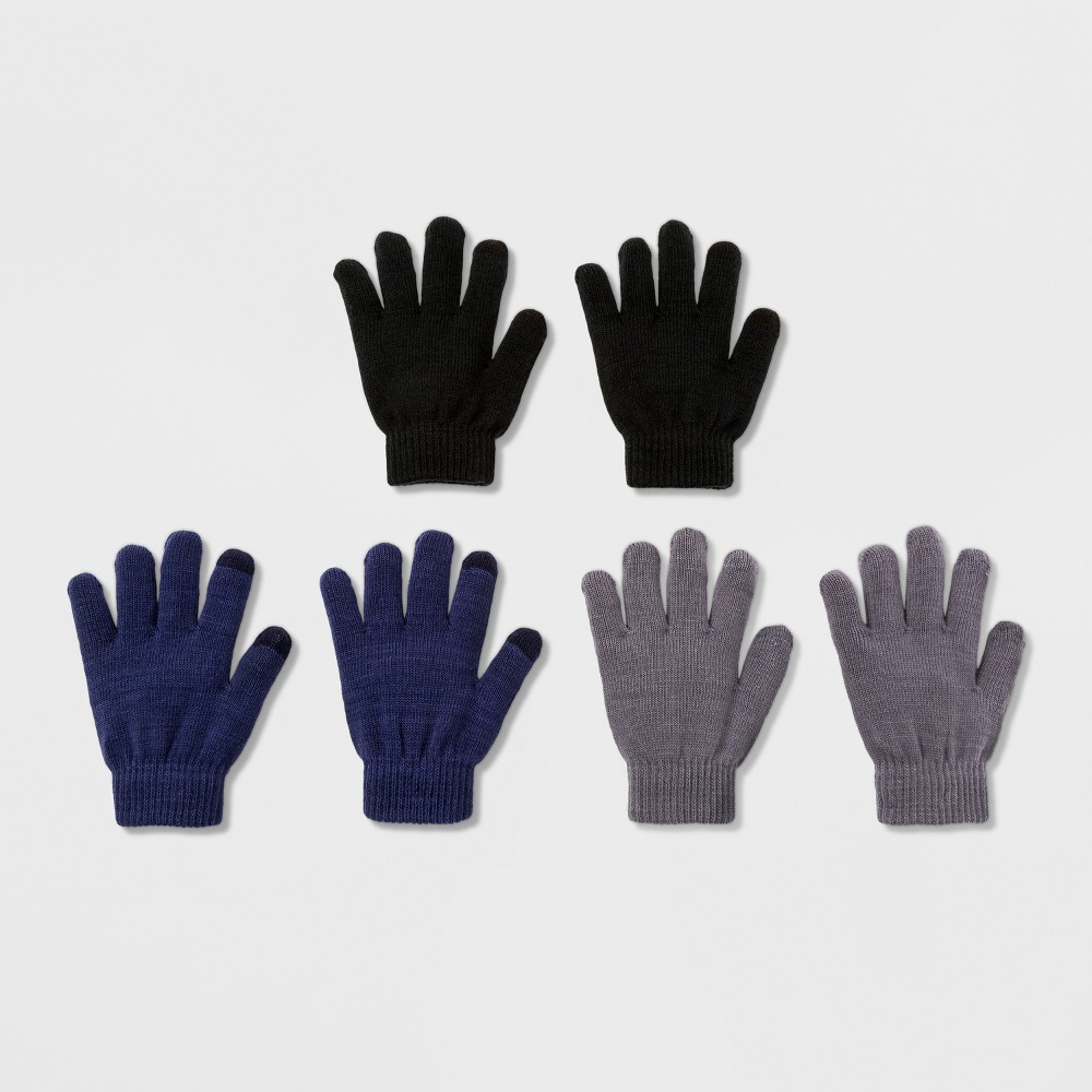 Boys 3 Pack Solid Gloves With 2 Finger Tech Touch - Cat & Jack Multi-Colored One Size