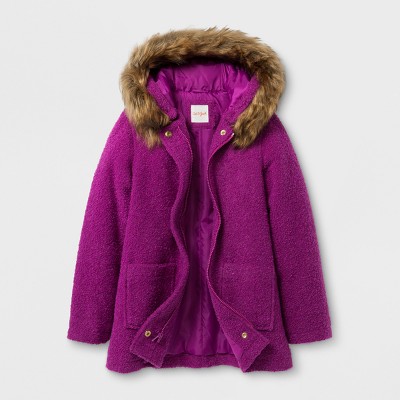 Girls Faux Wool Hooded Jacket - Cat & Jack™ Purple XL