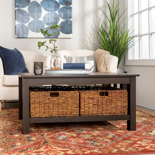 40" Wood Storage Coffee Table with Totes - Espresso ...