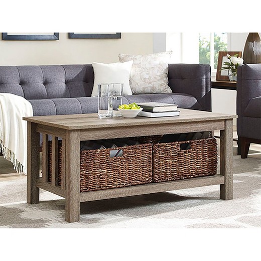 40" Wood Storage Coffee Table With Totes Saracina Home