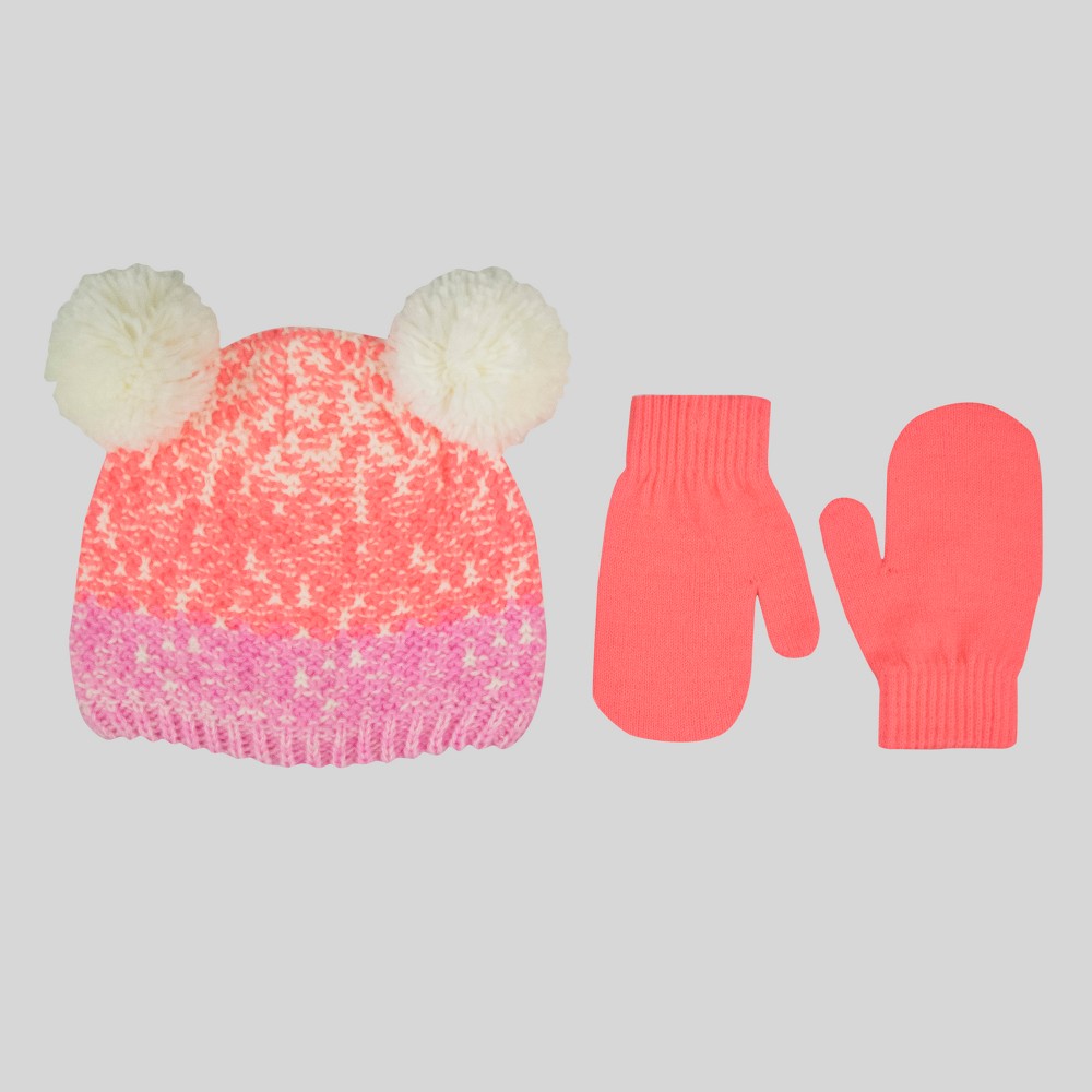 Baby Girls Double Icelandic Pom Bean with Mittens - Cat & Jack Pink 12-24M