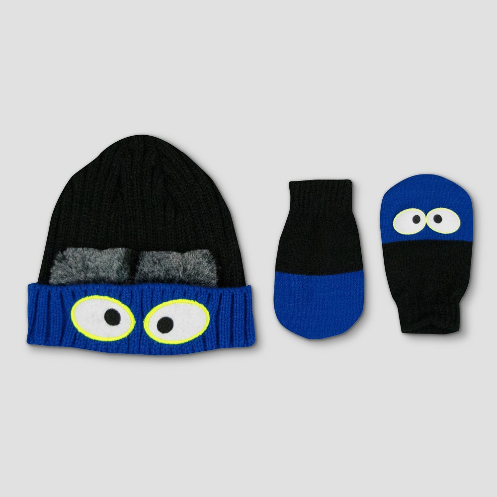 Toddler Boys Rib Knit Beanie with Mittens - Cat & Jack Blue/Gray, Size: 2T-5T