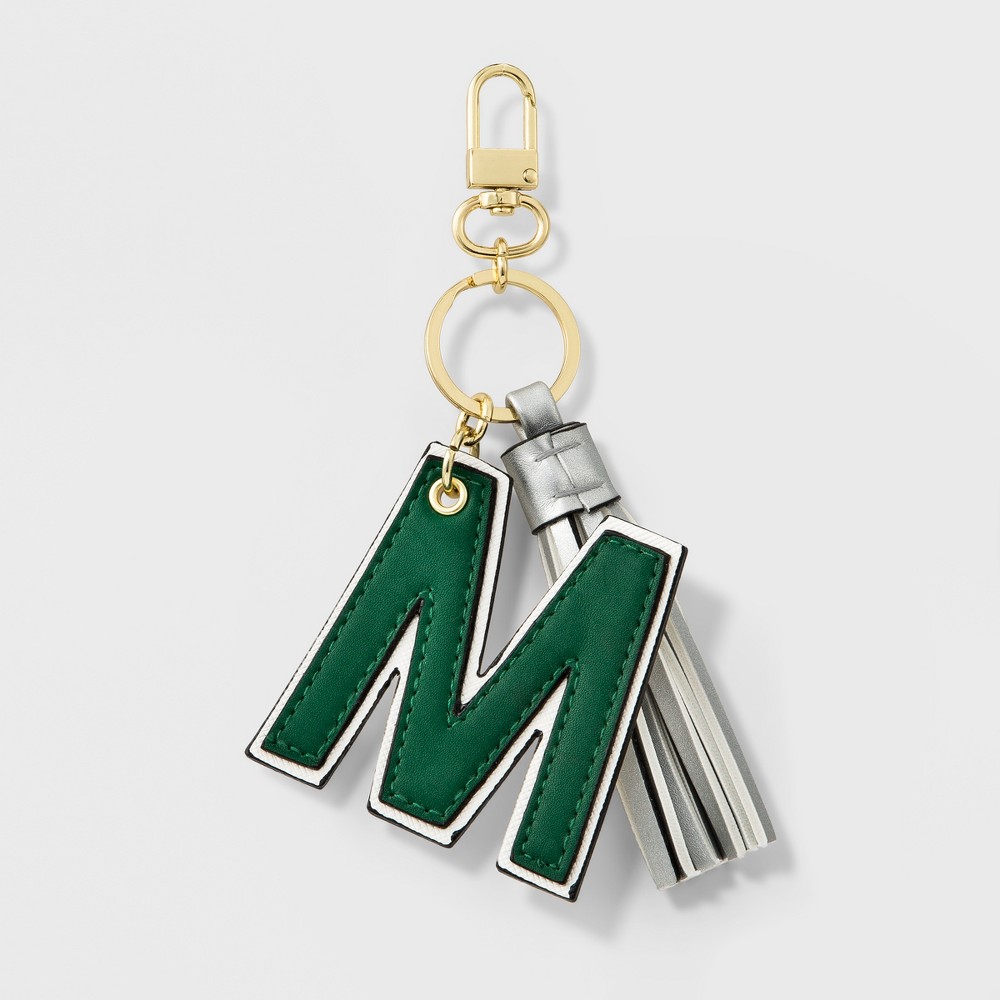 Womens Keychain with a letter "m" - Green and tassel - Merona Silver