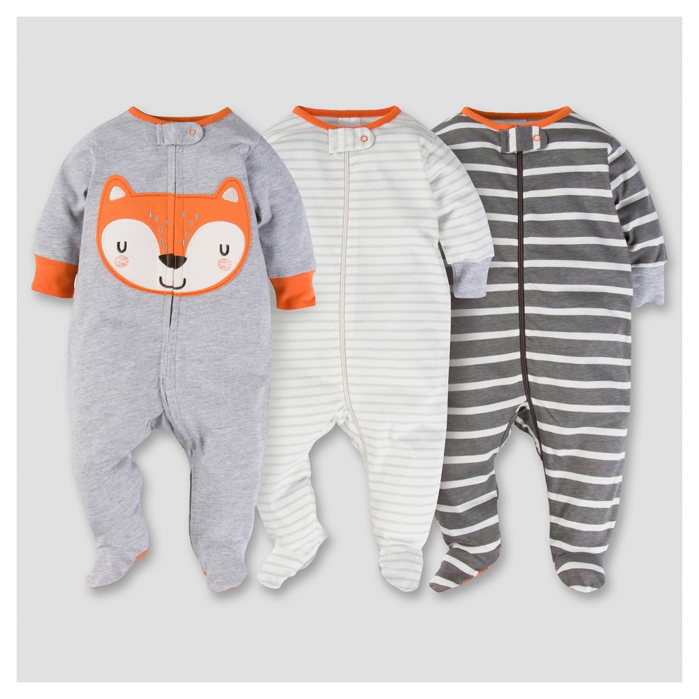 Baby Boys 3pk Zip Front Sleep N Play - Fox 6-9M - Gerber, Gray