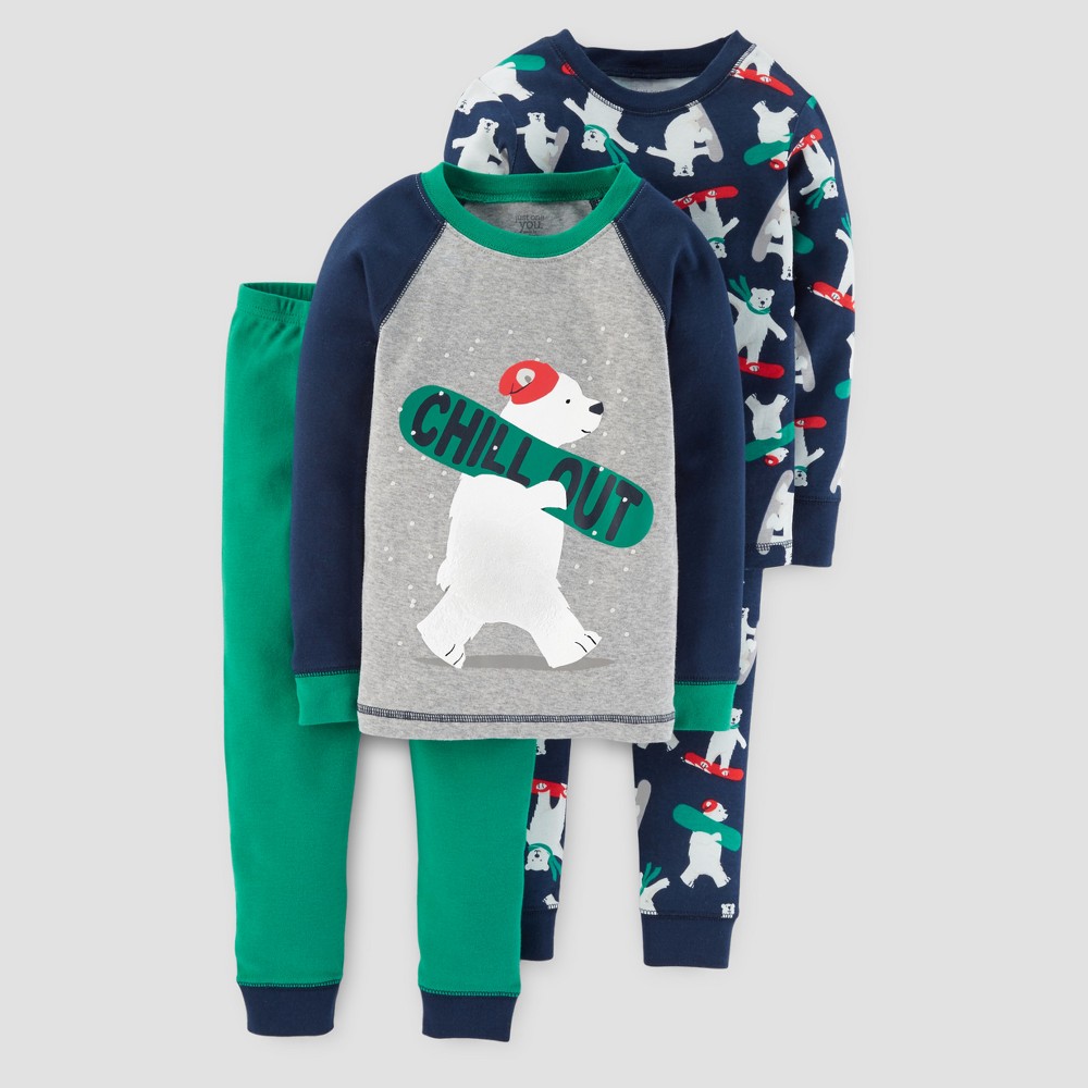 Toddler Boys 4pc Long Sleeve Snowboarding Bears Pajama Set - Just One You Made by Carters Blue 4T