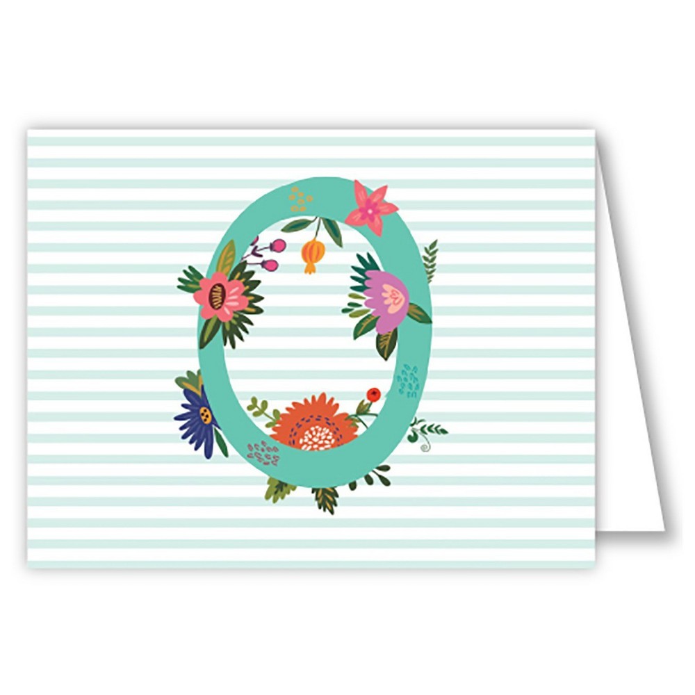 Folded Notes - Vintage Floral Monogram - O, Multicolored