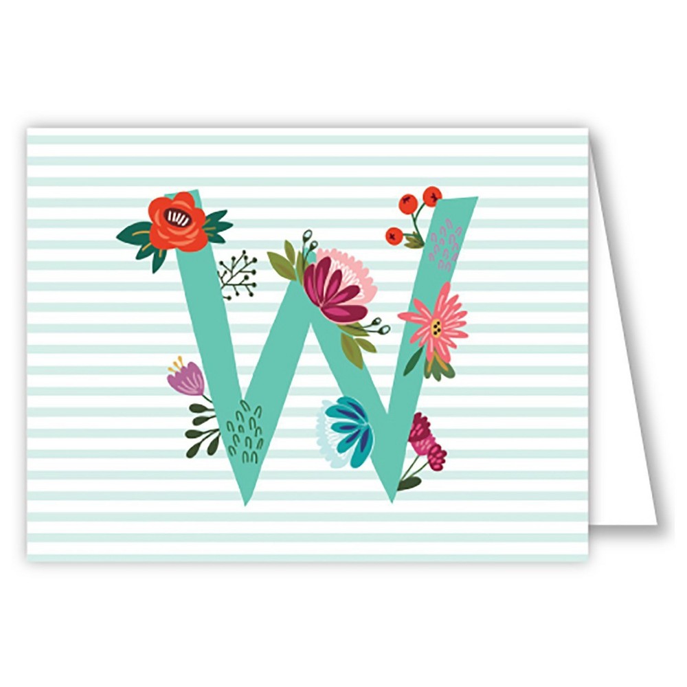 Folded Notes - Vintage Floral Monogram - W, Multicolored