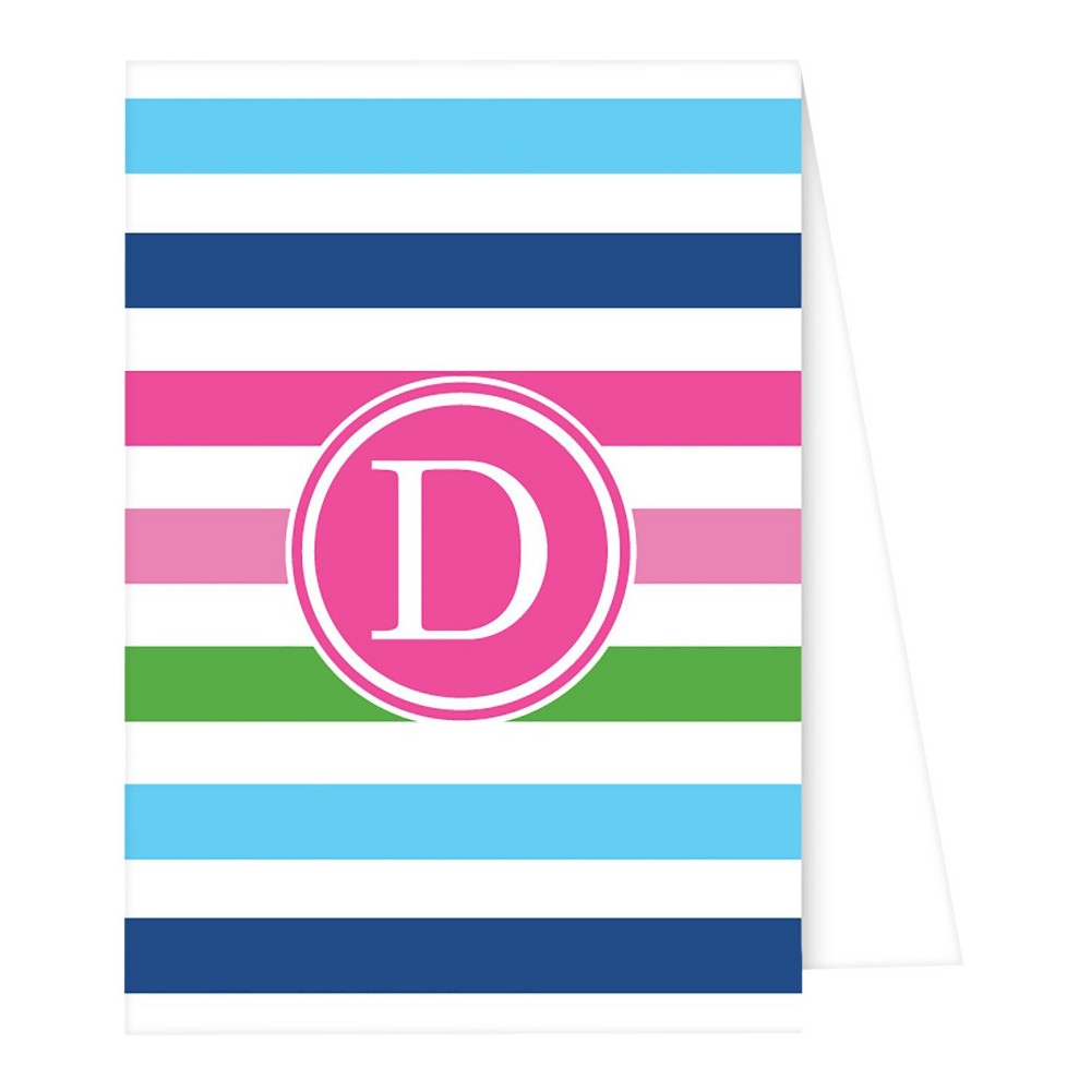 Note Cards - Preppy Stripe Monogram - D, Multicolored