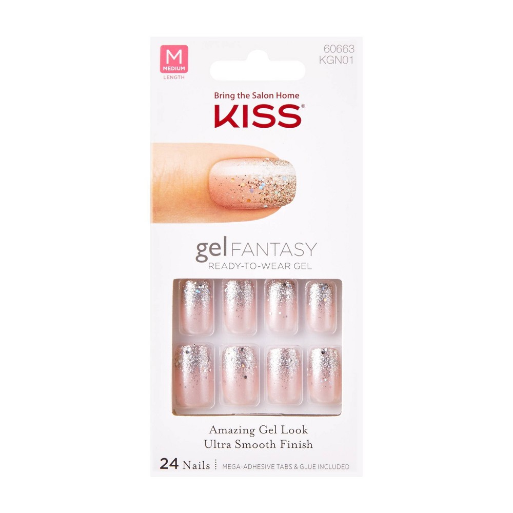 Kiss Gel Fantasy Nails Fanciful Silver Glitter - 28ct