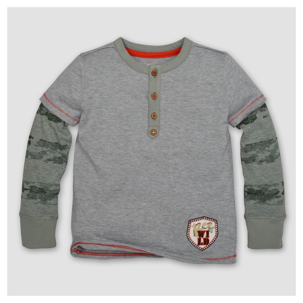 Burts Bees Baby Toddler Boys Camo Henley Sweatshirt - Heather Gray 2T