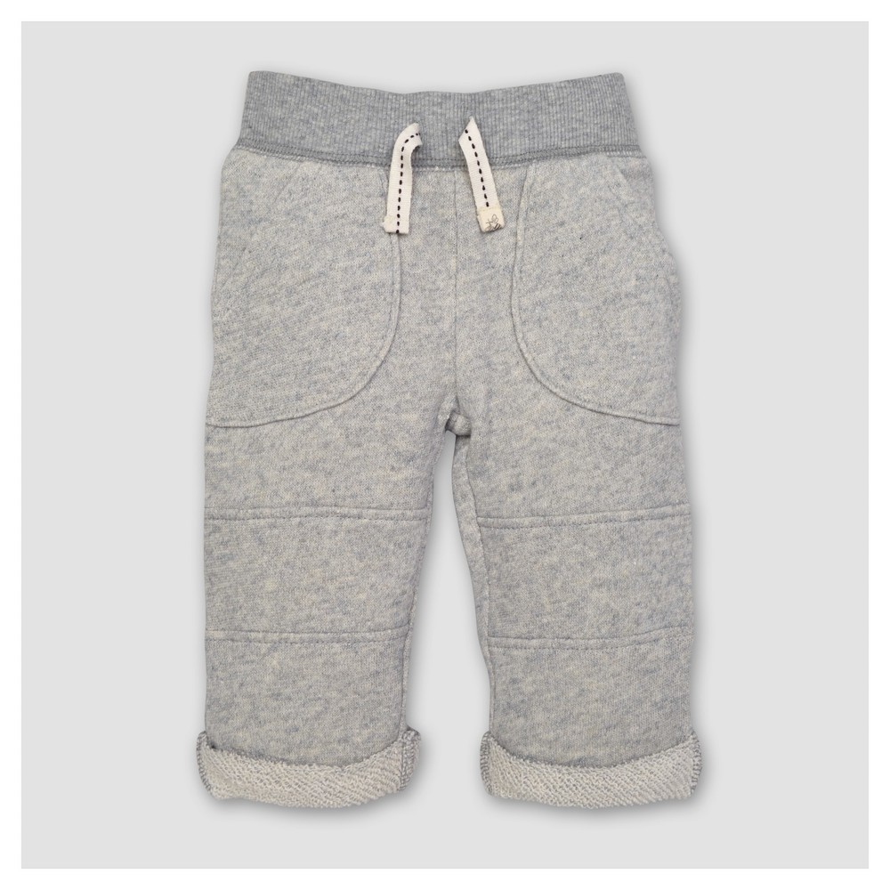 Burts Bees Baby Toddler Boys Loop Terry Rolled Cuff Pants - Heather Gray 7