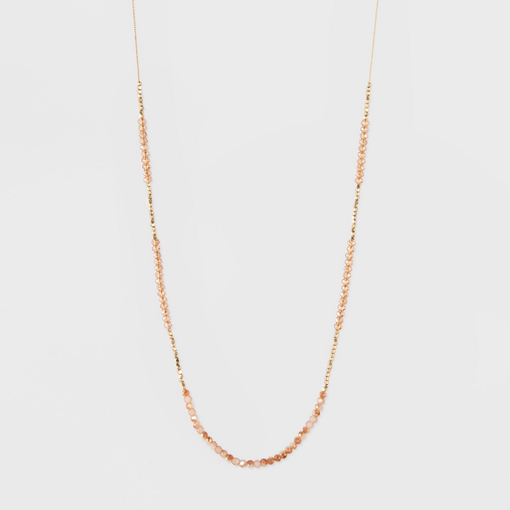 Womens Long Necklace chain with Glitzy faceted beads - Blush / Gold
