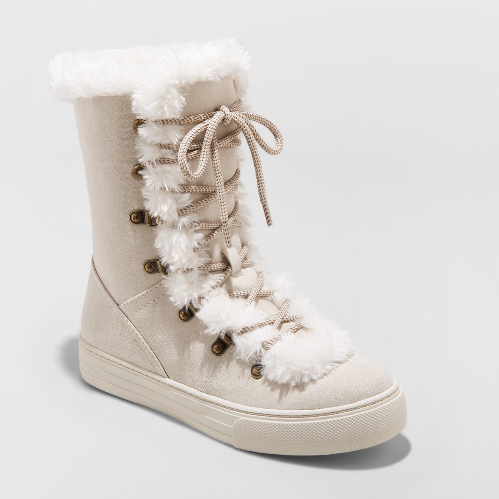 Womens Tira Faux Fur Lace Up Fashion Winter Boots - Merona White 11