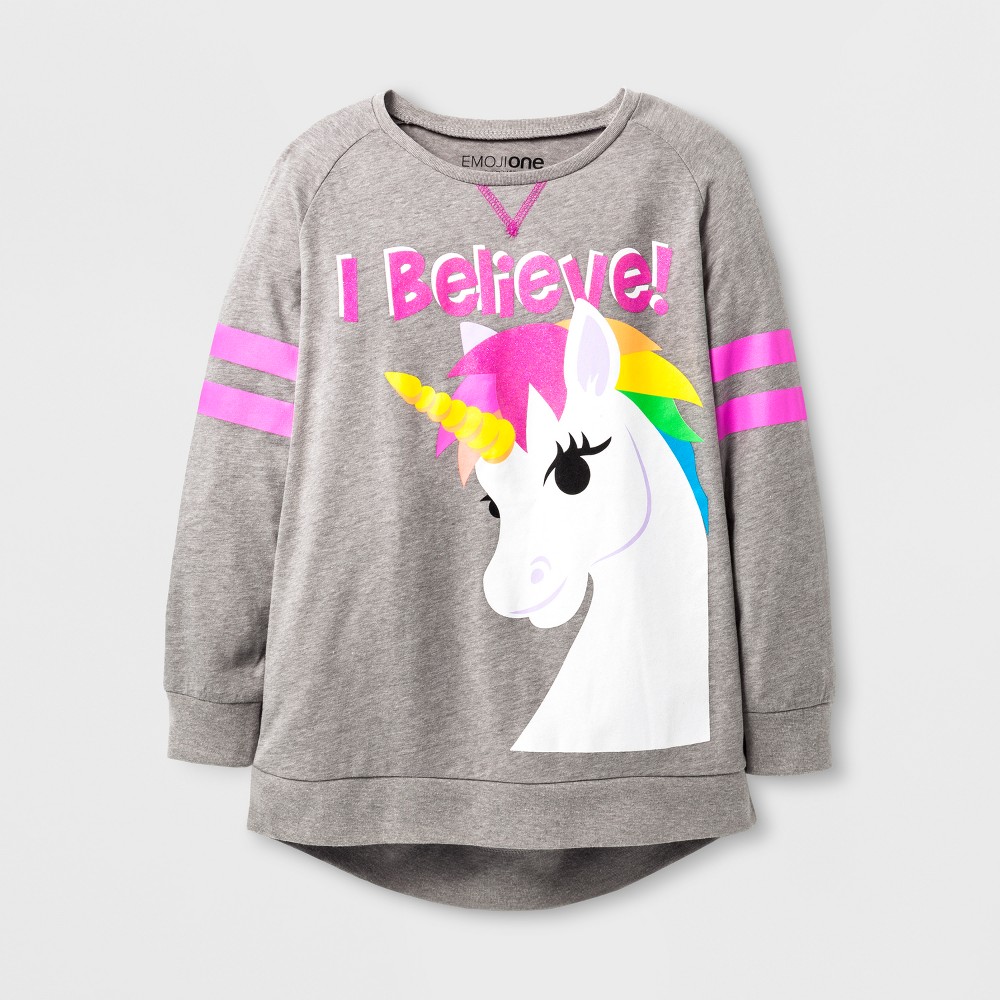 Girls Unicorn Emoji Sweatshirt - Athletic Heather - XS, Gray
