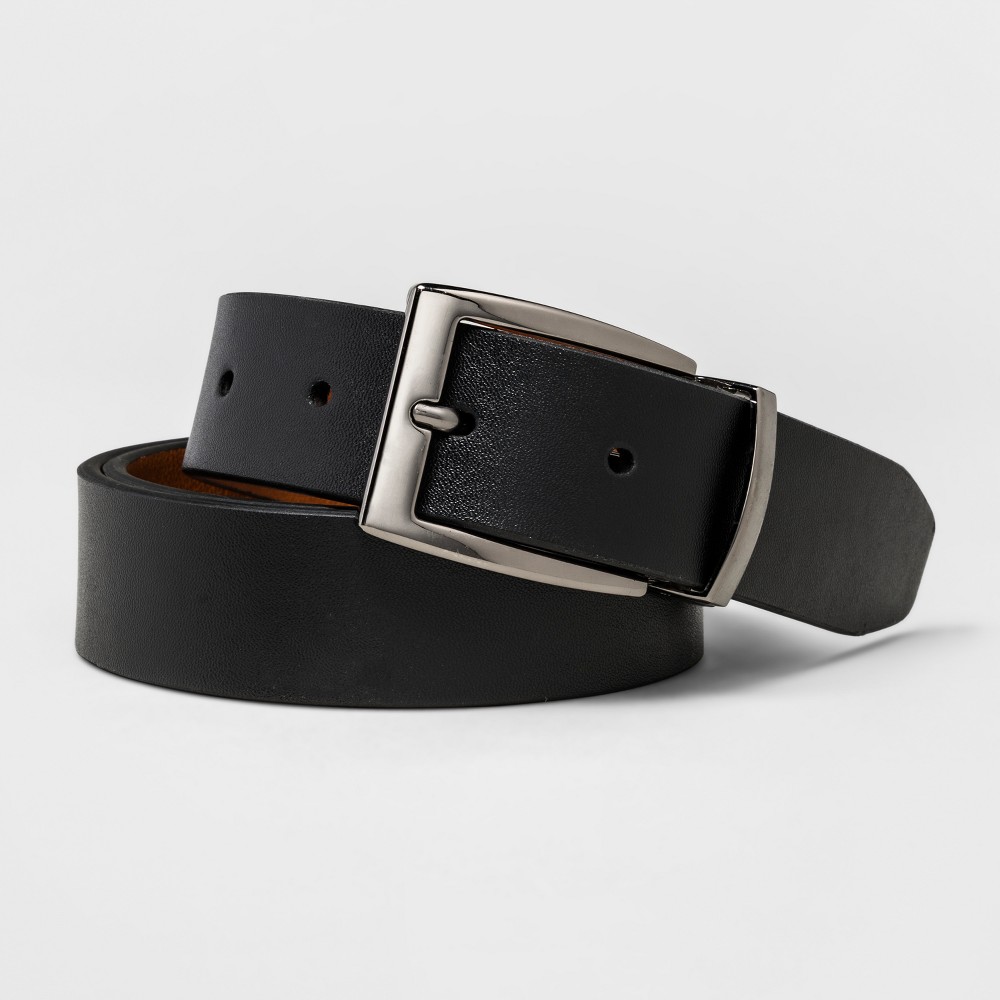 Mens Swiss Gear Textured Reversible Polished Gun Metal Buckle Belt - Black/Brown L