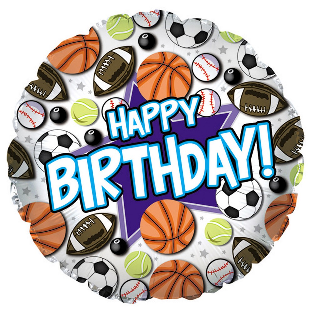 Sports Birthday Mylar Balloon, Multi-Colored