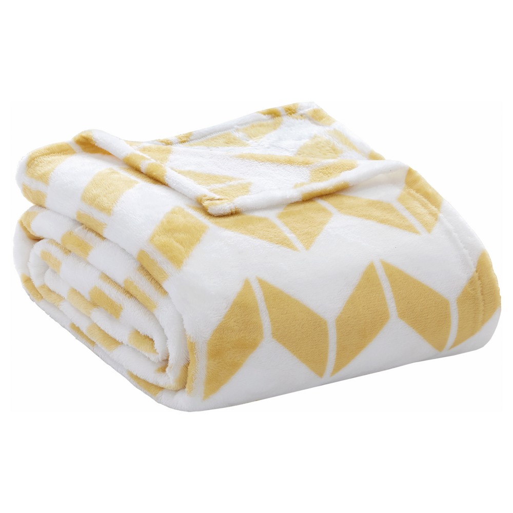 Printed Plush Brushed Blankets Yellow Chevron