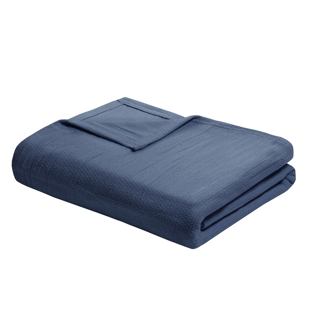 Fresh spun Basketweave Cotton Blankets Navy (Blue)