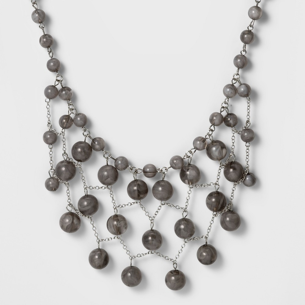 Womens Linked and Cascading Smooth Beads Necklace - Gray