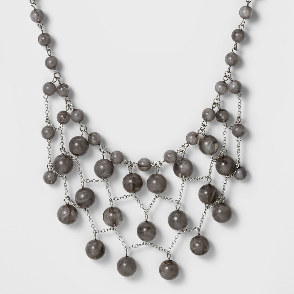 Womens Linked and Cascading Smooth Beads Necklace - Gray