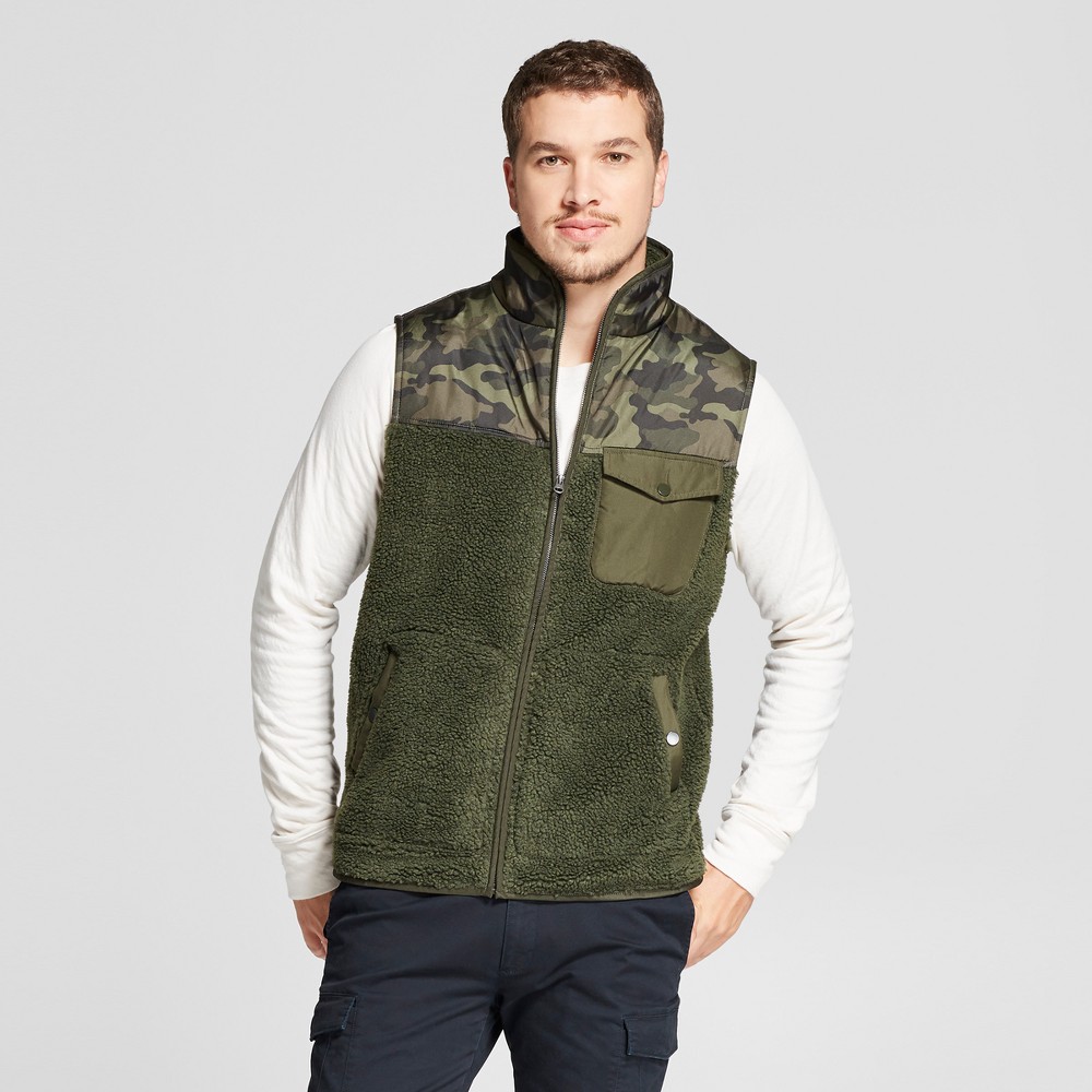 Mens Full Zip Sherpa Outerwear Vest - Goodfellow & Co Green Foil L