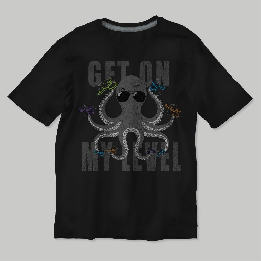 Boys Octopus Spinners Short Sleeve T-Shirt - Black XL