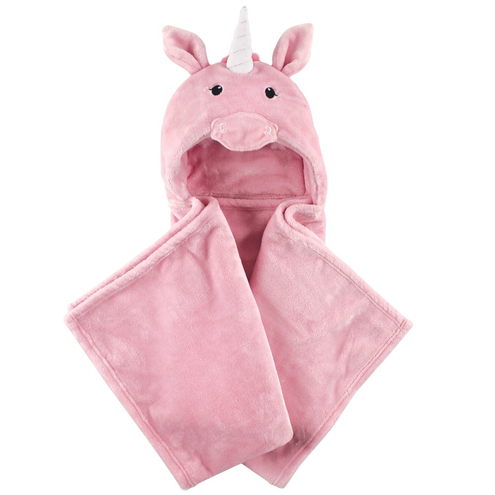 Hudson Baby Plush Blanket with Hood - Pink Unicorn