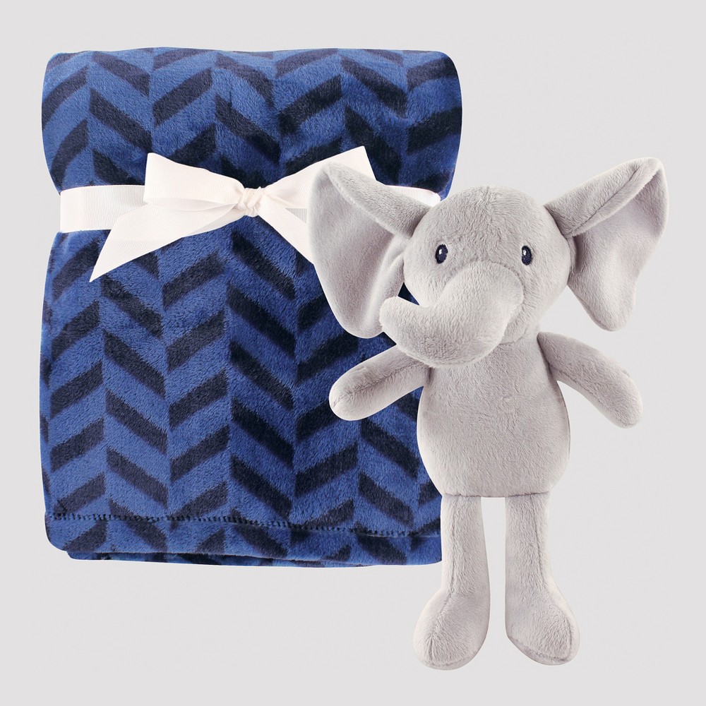 Hudson Baby Plush Blanket with Plush Toy Set - Blue Elephant
