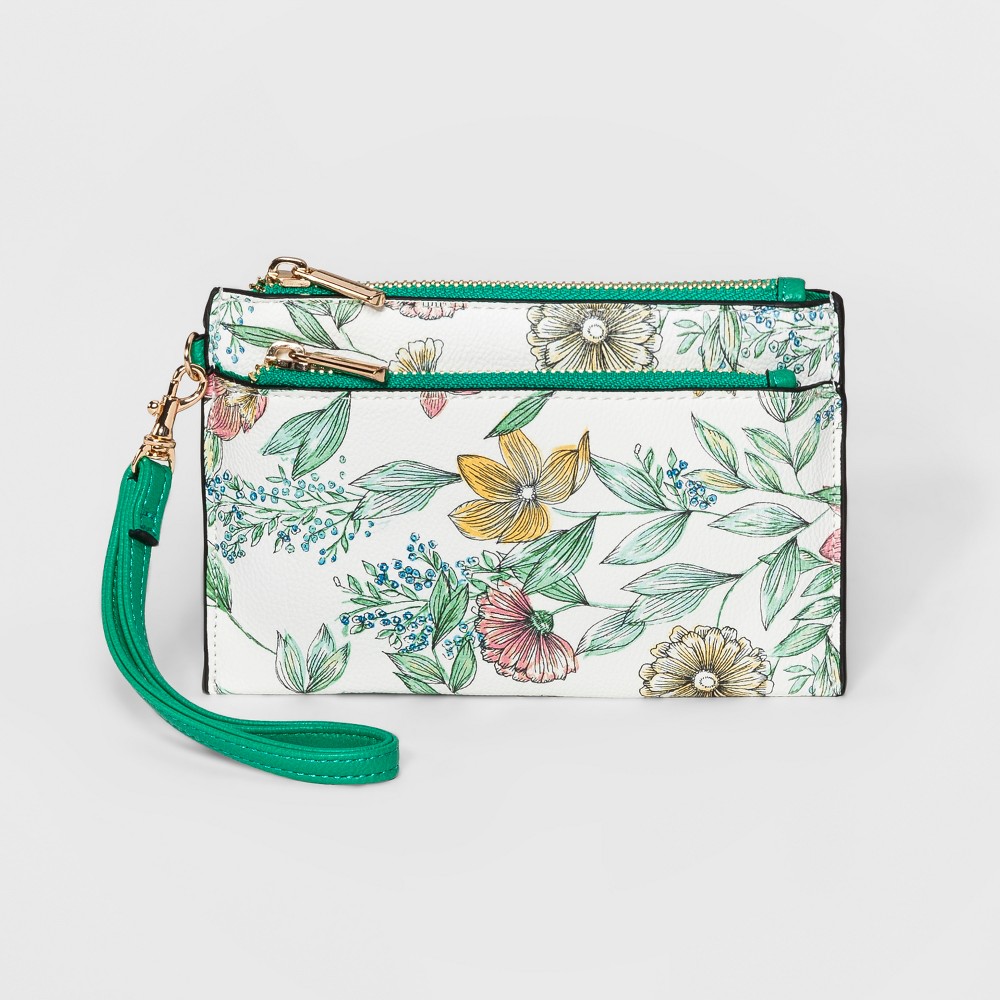 Womens Double Zip Pouch Clutch - A New Day Floral, Size: Small