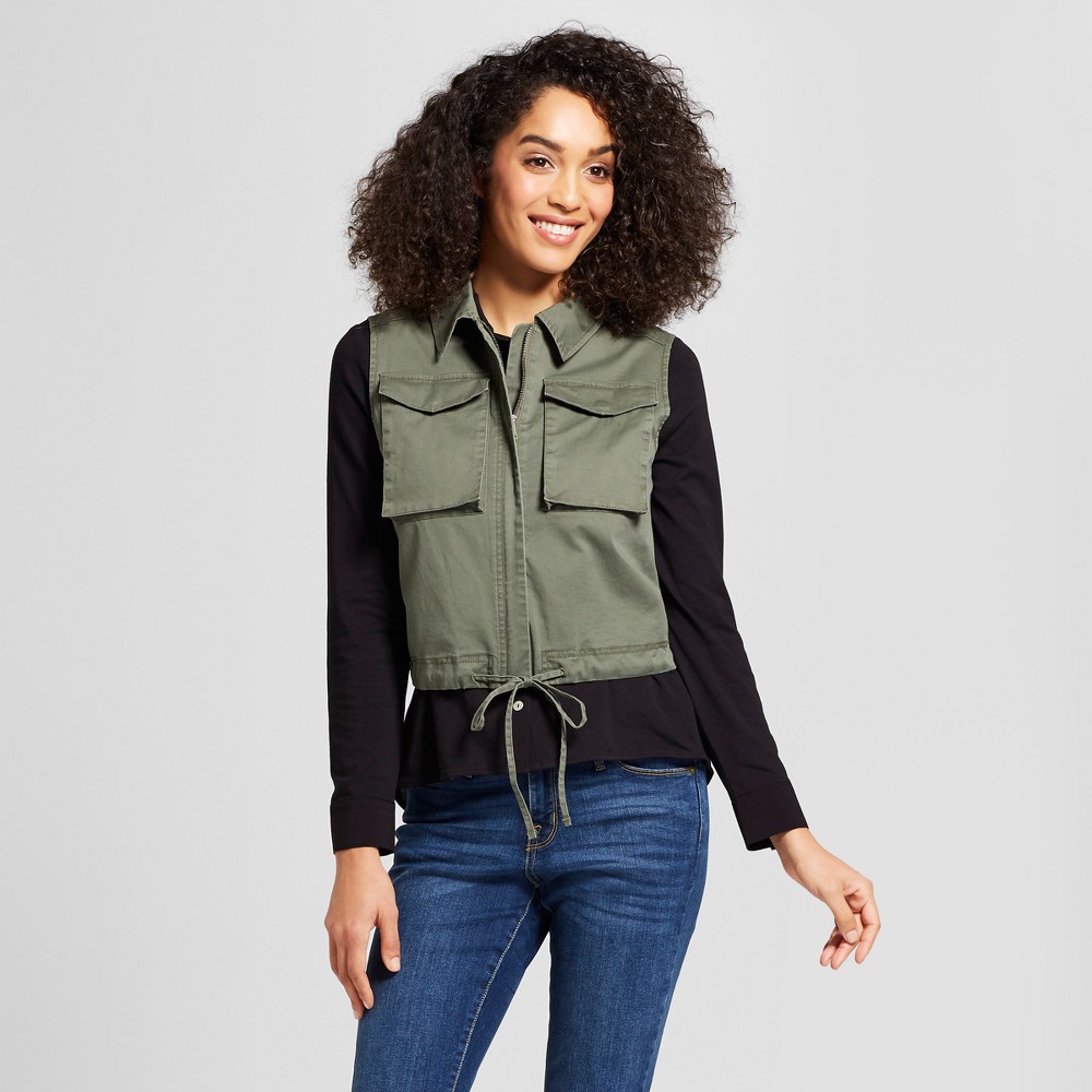 Womens Cropped Military Vest - A New Day Olive M, Green