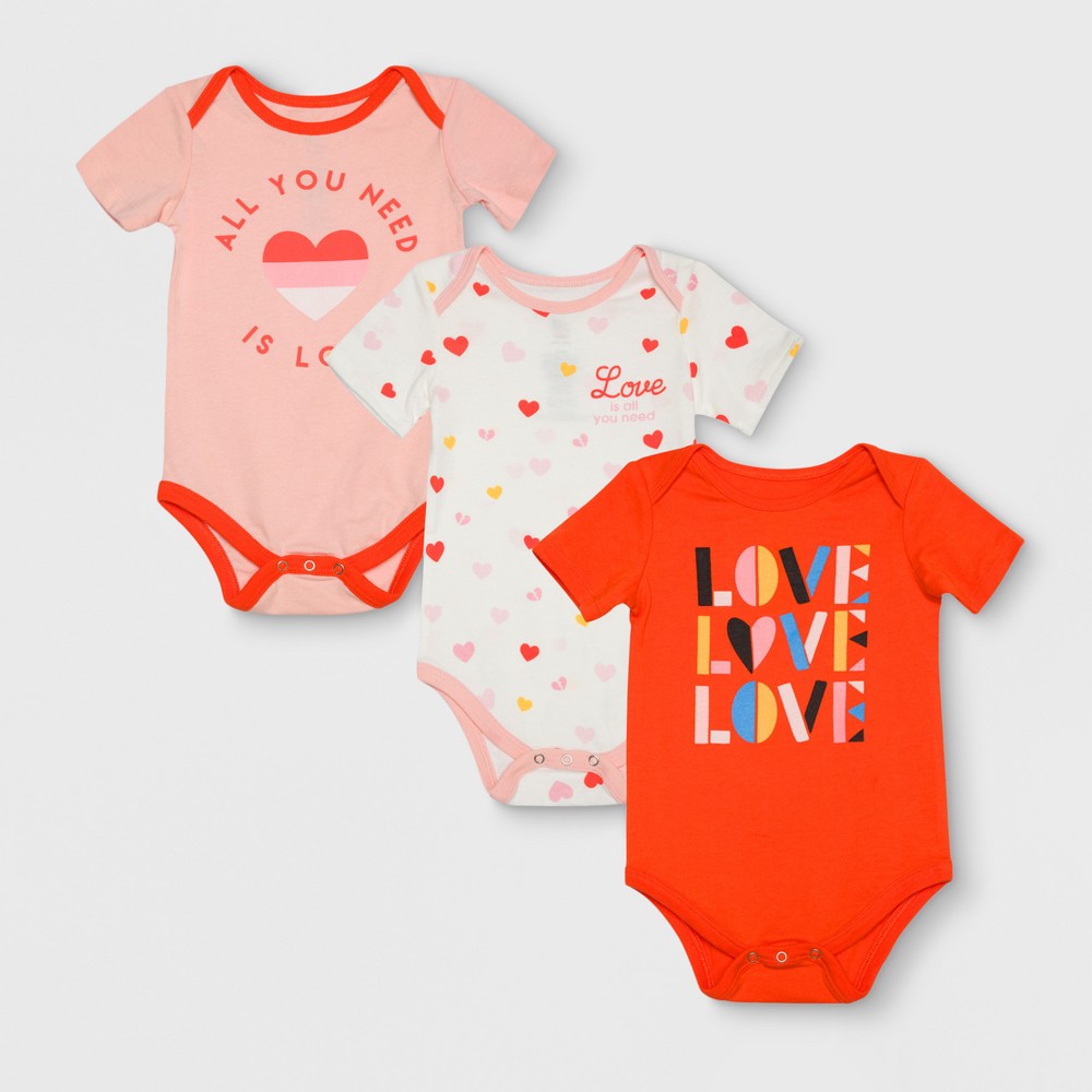 Junk Food Baby Girls 3pk Bodysuit Set - Pink/Orange/White 6-9M, Size: 6-9 M, Multicolored